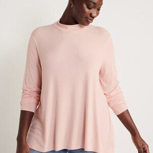 Old Navy Plus Size Luxe Mock Neck Ribbed Light Pink Swing Long Sleeve Top XXL